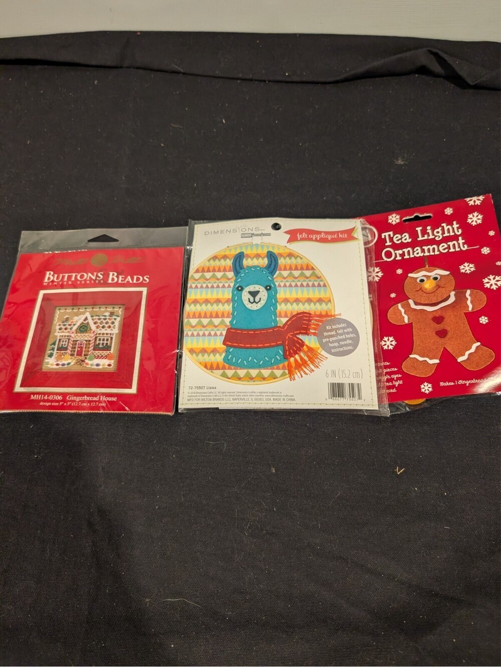 3 Holiday Craft Kits Mill Hill Gingerbread Dimensions Llama Tea Light Ornament